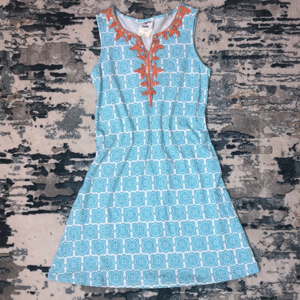 SOLD Counting Daisies Blue Orange Pattern Dress